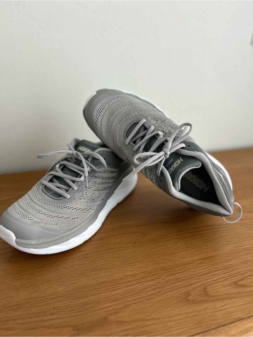 Hoka One One Men's Knit Running Sneakers - Light Gray & White